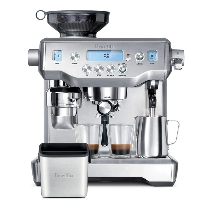 Breville Oracle coffee machine in silver with espresso