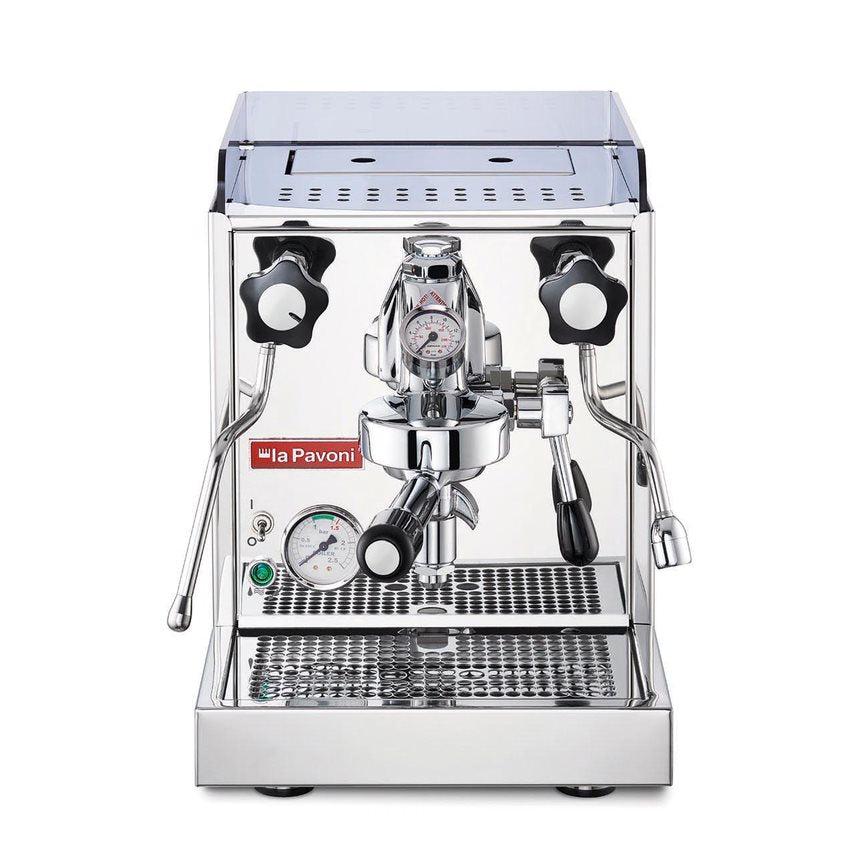 La Pavoni Cellini coffee machine in silver front view