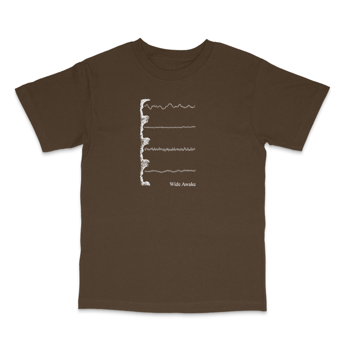Brown tshirt with white graphic on front with 