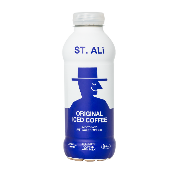 ST. ALi blue and white bottle of 480 millilitres iced coffee 