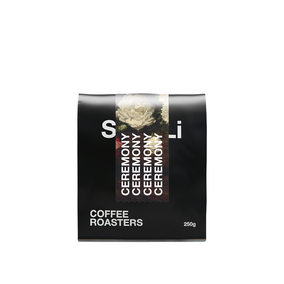 ST. ALi Ceremony blend black bag of coffee with floral pattern 250 grams
