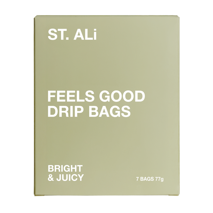 Green box of Feels Good coffee drip bags 77 grams