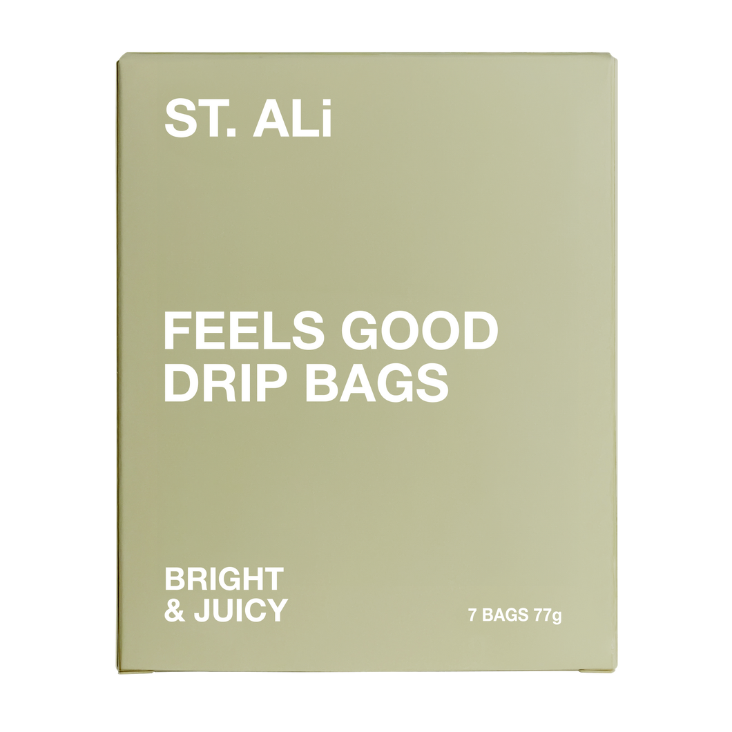 Green box of Feels Good coffee drip bags 77 grams