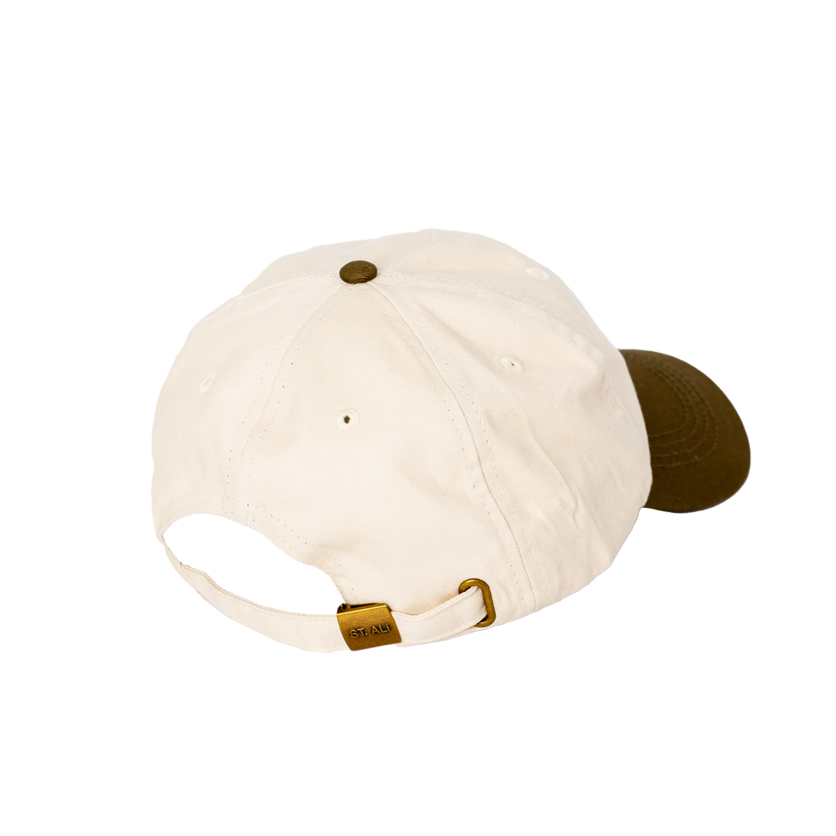 ST. ALi dad cap in cream and brown back view