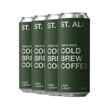 Load image into Gallery viewer, Pack of ST. ALi green Feels Good cans of cold brew coffee 250 millilitres
