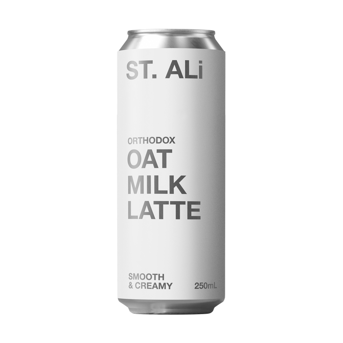 Orthodox 250 millilitre white can of oat milk latte 