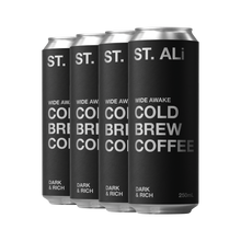 Load image into Gallery viewer, 4 pack of Wide Awake black cans of 250 millilitres cold brew coffee
