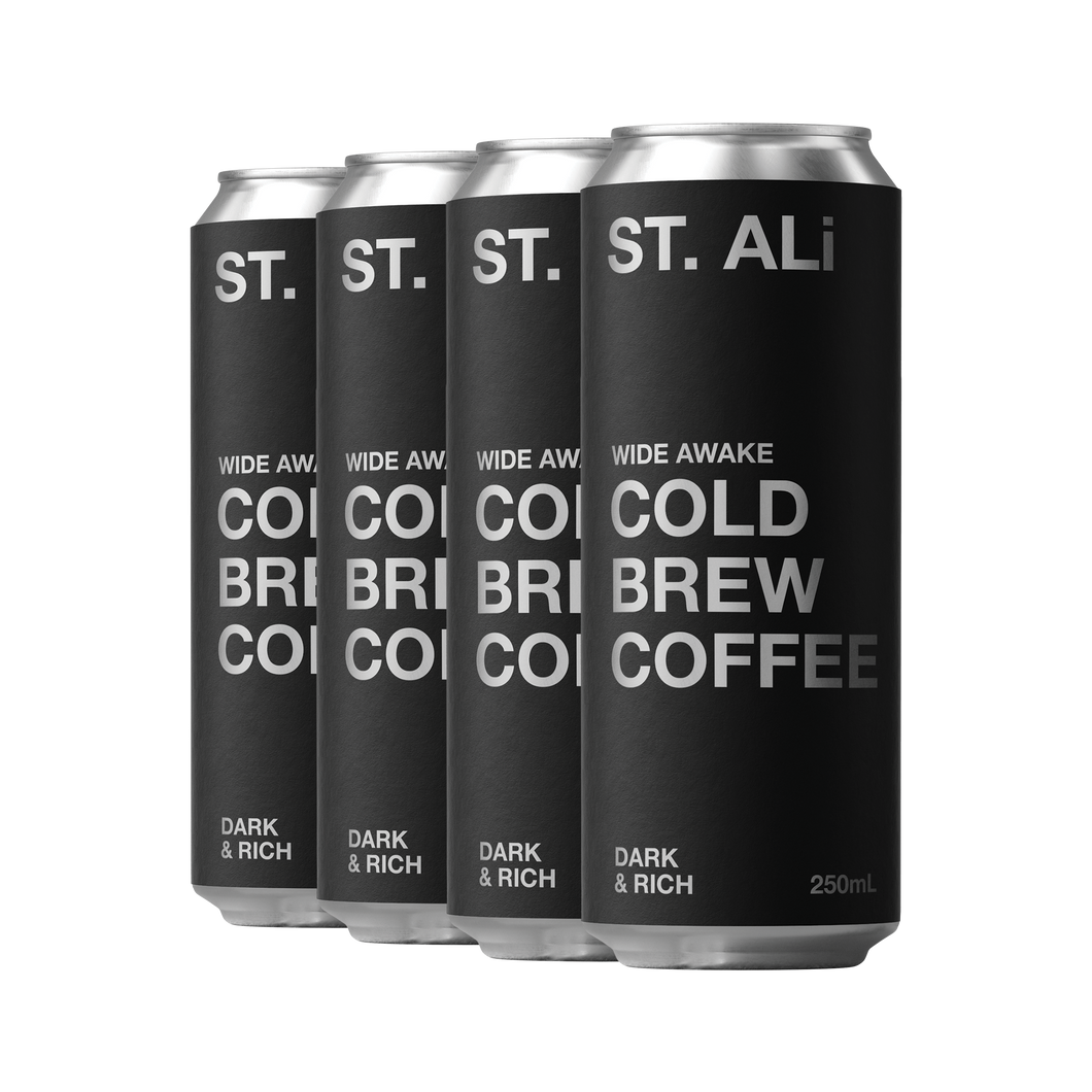 4 pack of Wide Awake black cans of 250 millilitres cold brew coffee