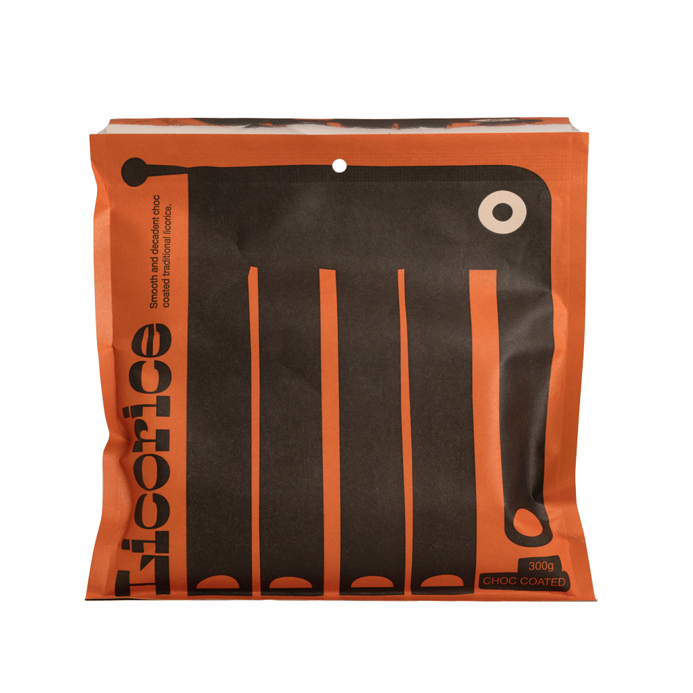 chocolate coated Molasses liquorice in orange packet 300 gram