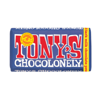 Tony's Chocolonely dark chocolate in purple packet