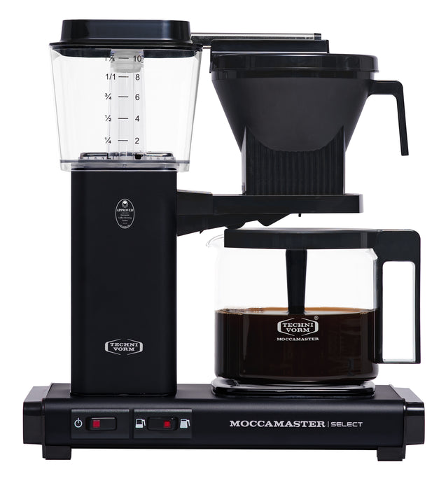 Moccamaster brewer with coffee in black
