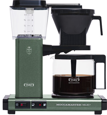 Moccamaster brewer with coffee in dark green