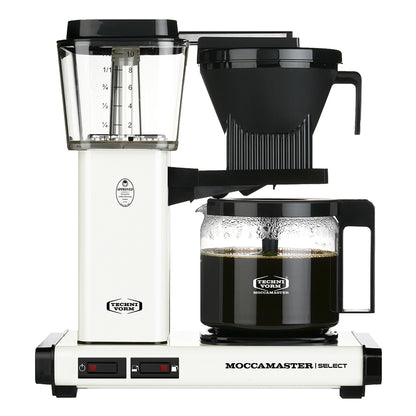 Moccamaster brewer with coffee in white