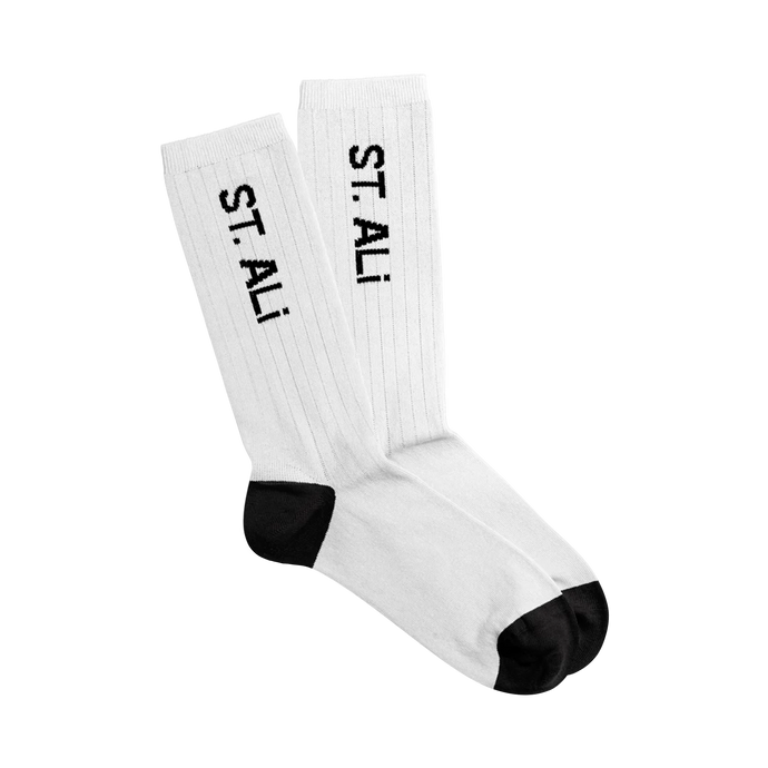 White ST. ALi branded socks with black heel and tip