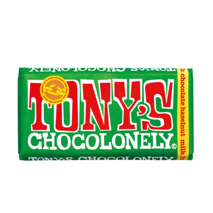 Tony's Chocolonely hazelnut chocolate in green packet