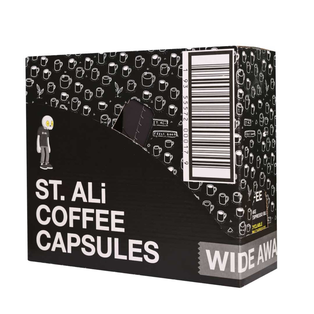 Side of Wide Awake coffee pods black box 55 grams