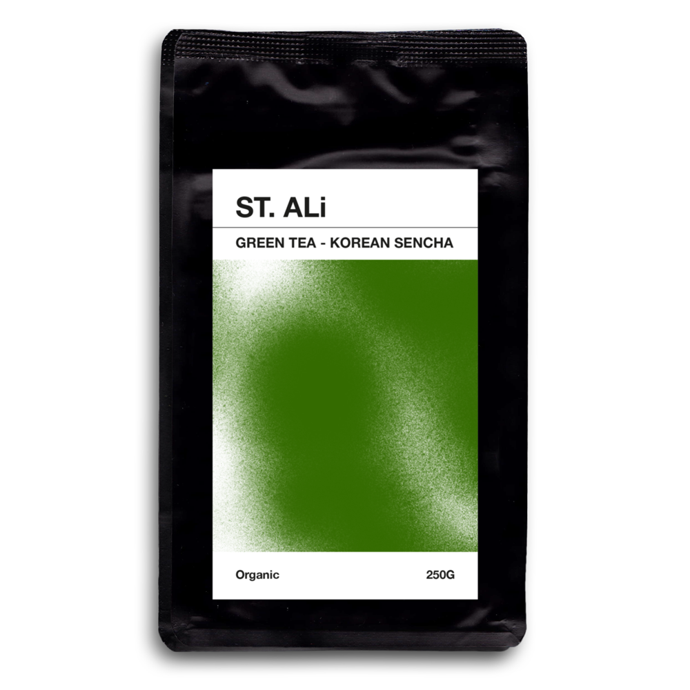 ST. ALi Green Korean Sencha tea in green and black packet 250 grams